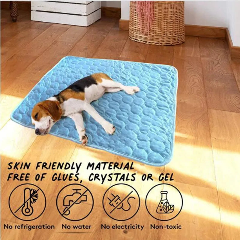 The Ultimate Cooling Pet Mat Breathable Washable Summer Pad Dog Cat Self Cool Blanket for Kennel Crate and Bed Sleeping Ice Silk
